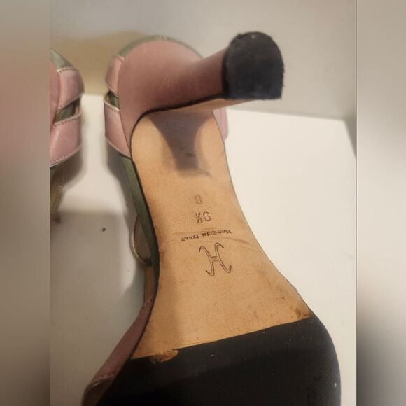 Cole Haan Collection Pale Pink/Seafoam Leather T-Strap Peeptoe Pumps Sz.9 $295 - Picture 11 of 11